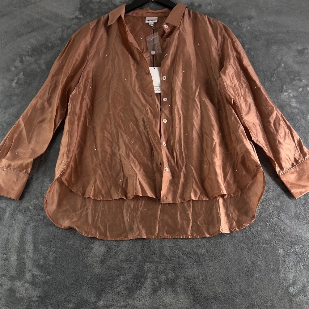 Bailey 44 Women Copper Rhinestone Embellished High Low Button Down Shirt Large